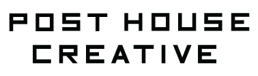 Post House Creative wordmark logo in white on a black background.